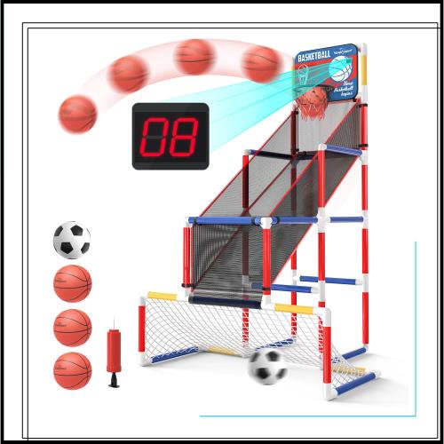 EagleStone バスケットゴール サッカーゴール 屋外 室内 おもちゃ 子供用 2in1ゴールセット バスケットボール3個 サッカー1個付き 自動採