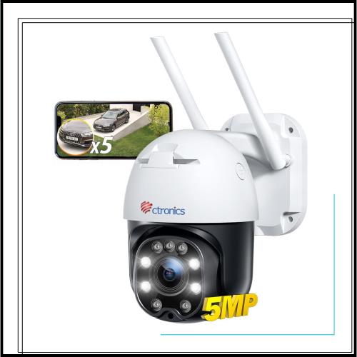 【5MP・5倍光学ズーム】Ctronics 防犯カメラ 屋外 自動追跡 ヒューマン検知 PTZ 360° プリセット機能 24時間常時録画 スマート暗視 スマ