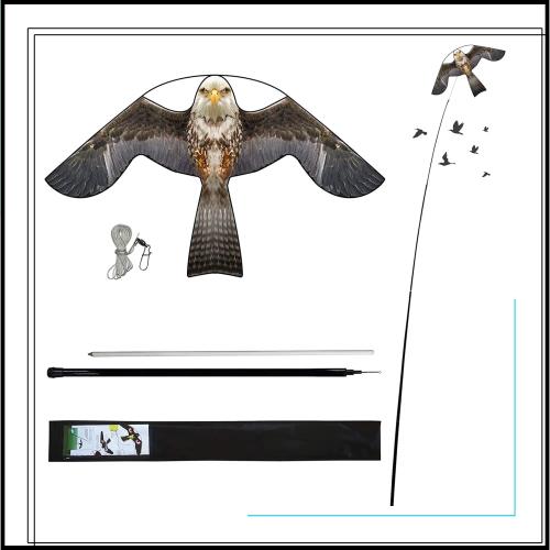 eyijklzo 鳥よけ 鷹 カイト イーグル カラスよけ 鳩よけグッズ カラス 撃退 鳩よけ ポール付き イーグルカイト 軽量 防鳥防獣 鷹カイト