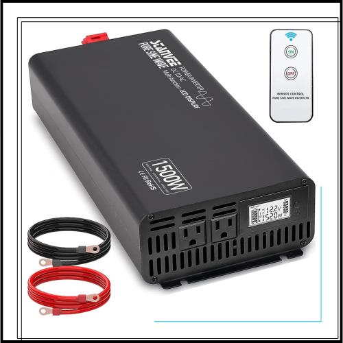 STANVEE インバーター 12V 100V 1500W 最大3000W 正弦波 60Hzリモコン付き ACコンセント×2 冷却ファン×2 搭載 カーインバーター 災害対