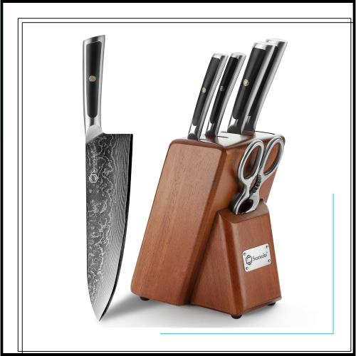 Sunnecko 包丁セット 6点 ダマスカス 67層 包丁スタンド 牛刀 三徳包丁