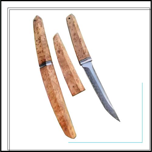 Irai Utaki アウトドアナイフ サバイバルナイフ 安来鋼複合材 刃渡り125ｍｍ 木鞘付 フィッシング キャンプ 山狩り 両刃 鋭い切れ味が長