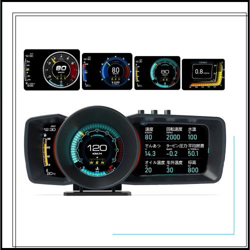 GIGC 車用ヘッドアップディスプレイ、スピードメーター、タコメーター、水温計、GPS+OBD2モード 3画面連動マルチメーター HUD 故障診断・