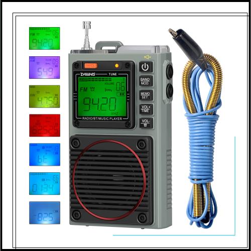 ZHIWHIS ラジオ小型防災 Bluetoothスピーカー MicroSDカード対応 FM/中波/短波/VHF/ワイドFM 懐中電灯 SOSアラーム ラジオ録音/7種類のバ