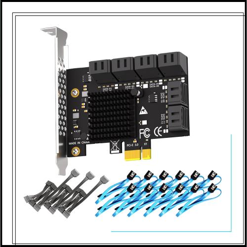 GLOTRENDS SA3112-C 12ポート増設ボード PCIe X1 SATA拡張カード、SATAおよび電源ケーブル付き、Windows、Linux、Mac OS、NAS対応