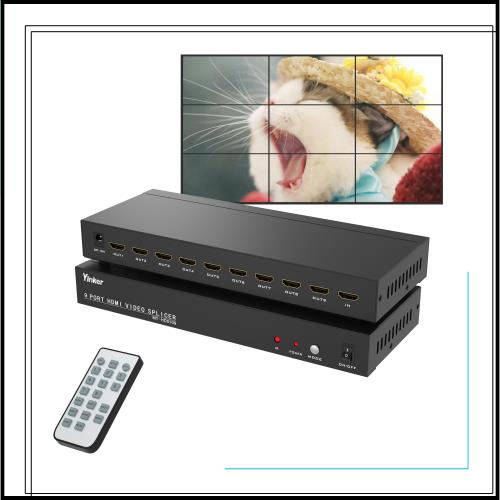 Yinker ビデオウォールコントローラ 3x3、HDMIビデオウォールプロセッサ 1080P@60Hz 13モード対応 HDMI 1入力9出力