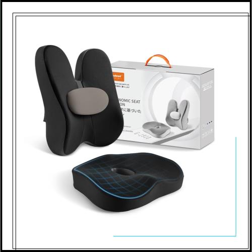 Gadeel 低反発 座布団＆腰クッション 2点セット 人間工学 ランバーサポート オフィスチェアクッションのコンボ 腰痛防止 中空設計 背もた