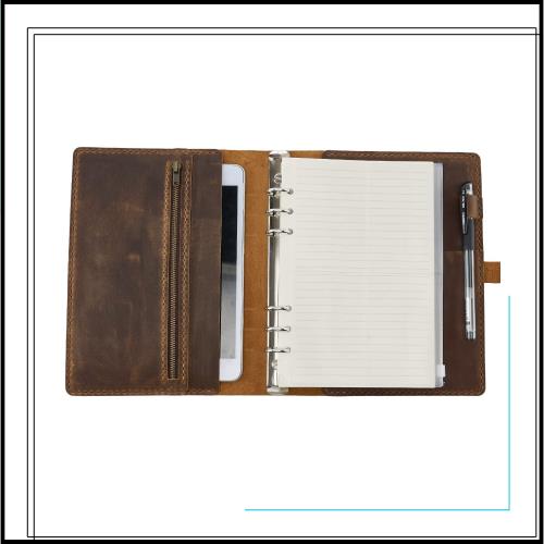 システム手帳 手帳カバー 革 A5 6穴 2025年 リングバインダーノート 手縫い レザーカバー リングノート ルーズリーフ式 メモ帳 PVCポケッ