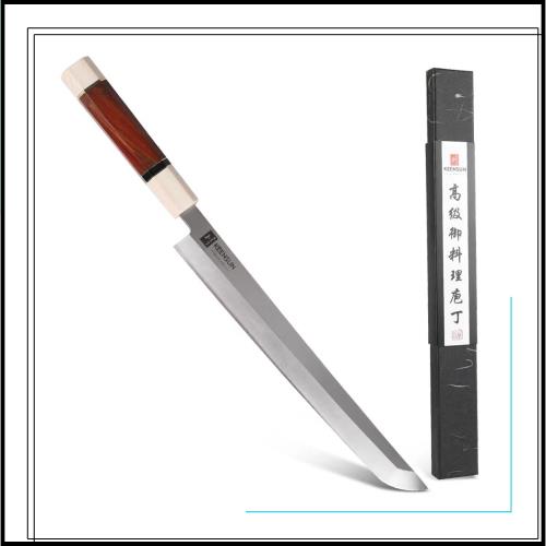先丸刺身包丁　鏡面仕立　刃渡り約27㎝　化粧箱付 楽天市場】先丸柳刃包丁 尺（刃渡り300mm）通常鏡面仕上げ 本刃付け