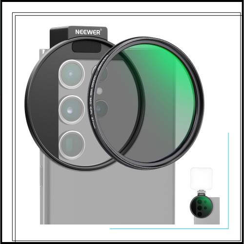 NEEWER CPL フィルター スマホ用 67mmカメラレンズ偏光フィルター 金属製コールドシューフォンクリップ付き iPhone 14 Pro Max 13 Pro Ma