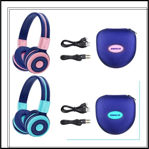 SIMOLIO 2 パック 子供用 ワイヤレス ヘッドフォン 75dB、85dB、94dB 音量制限付き、マイクとハードケース付き キッズヘッドホン Bluetoo