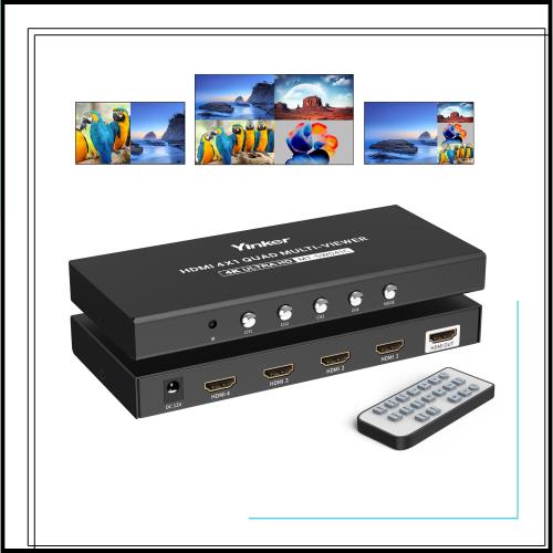 4K HDMIマルチビューワー 4x1、Yinker 4K@30HzシームレスHDMI 画面分割器 4入力 1出力 防犯カメラ、ゲーム機用、単一/四重/デュアル/PBP