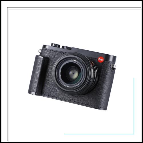 SIUTATDSH カメラハーフケース Leica Q3用、ビンテージメタル本革カメラ保護ケース スタイリッシュ ポータブル 耐衝撃 (ブラック)