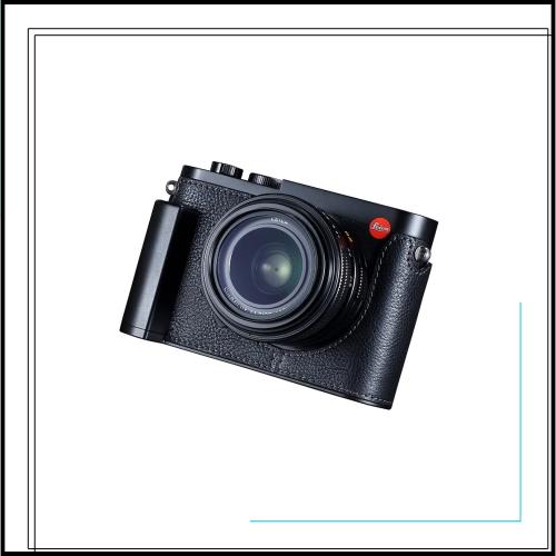 SIUTATDSH カメラハーフケース Leica Q3用、ビンテージメタル本革カメラ保護ケース スタイリッシュ ポータブル 耐衝撃 (ブラックD)