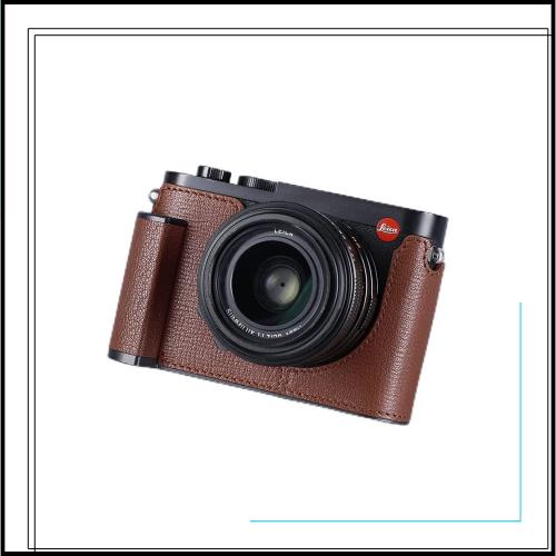 SIUTATDSH カメラハーフケース Leica Q2用 ビンテージメタル 本革 カメラ保護ケース スタイリッシュ ポータブル 耐衝撃 (コーヒー)