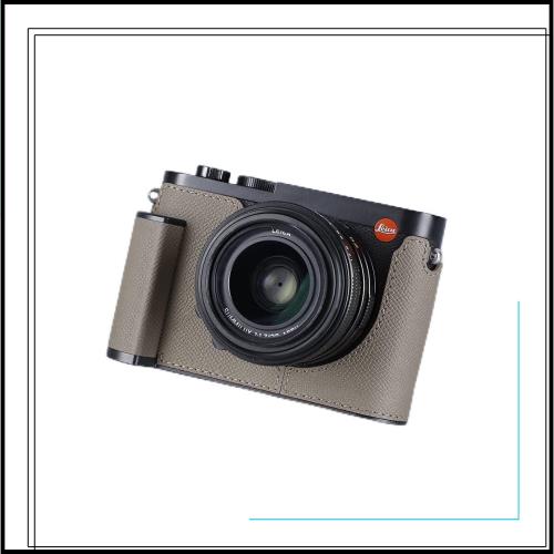 SIUTATDSH カメラハーフケース Leica Q2用、ビンテージメタル本革カメラ保護ケース スタイリッシュ ポータブル 耐衝撃 (グレー)