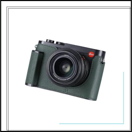 SIUTATDSH カメラハーフケース Leica Q2用 ビンテージメタル 本革 カメラ保護ケース スタイリッシュ ポータブル 耐衝撃 (グリーン)