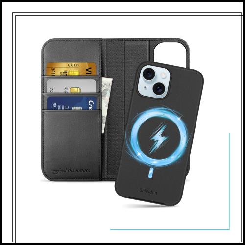 SHIELDON iPhone 15 対応手帳型ケース 2in1分離式 本革 取り外し自由 あいふぉん15 携帯カバー 衝撃吸収 カード収納 横置きスタンド機能