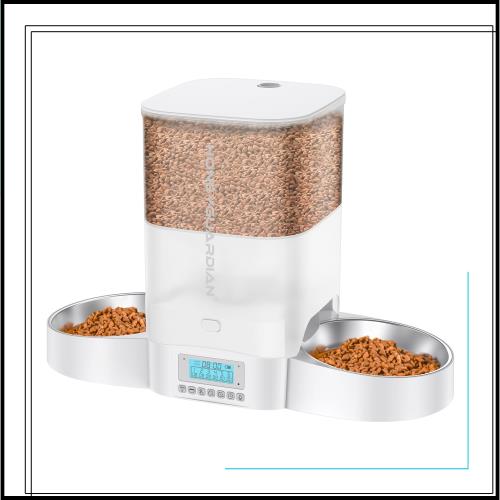 HoneyGuaridan 自動給餌器 猫 犬 小動物 2匹用 多頭飼い 自動餌やり機 3.5L容量 定時定量 1日6食 猫 餌 自動 2個のステンレスボウル付き