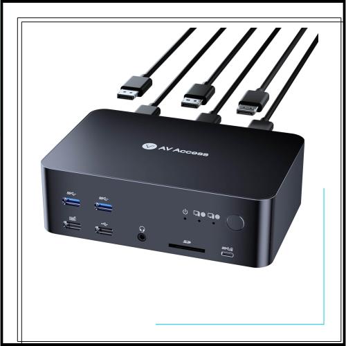 AV Access iDock D23 8Kディスプレイポート KVMスイッチ ドッキングステーション | 2台のPCに対応 | トリプルモニター対応 | ゲーミング