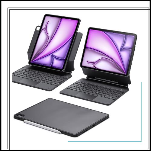ESR iPad Air 13インチ用キーボード付きケース（M3/M2、2025/2024）簡単セットマグネット式スタンド 縦向き/横向きモード マルチタッチト