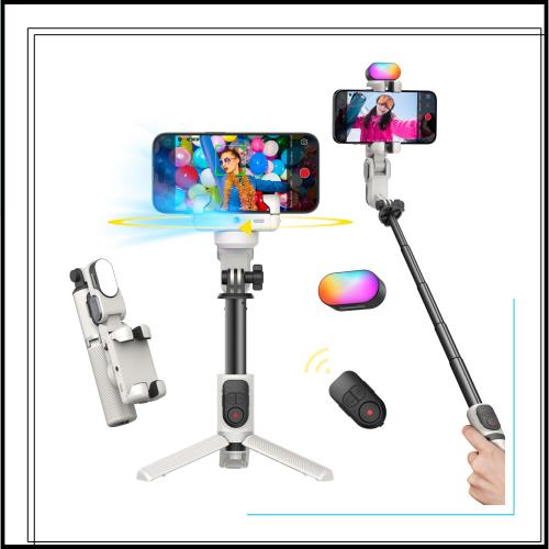 AOCHUAN iPhone用ジンバルスタビライザー、TiK Tok YouTubeビデオ録画用自動顔追跡機能付き自撮り棒三脚、iPhone/Android用360°回転機能