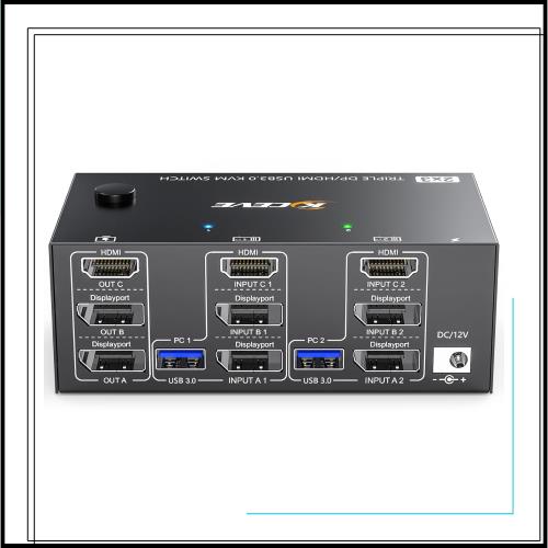 KCEVE 8K KVM切替器 2PC 3モニター、コピー/拡張モード HDMI+2DPポート(8K@60Hz/4k@144Hz) USB3.0ポート KVM Switch KVMスイッチ PC2台と