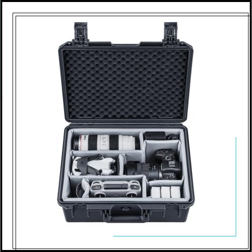 Lykus PVC1 防水ハードケース パッド入りケース 仕切り付き カメラ、レンズ、2つの DJI Mavic/Air/Mini ドローンに適用【ケースのみ】