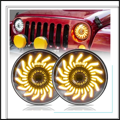 Motikvans ラングラー ヘッドライト 7インチ ledイエローウィンカーや