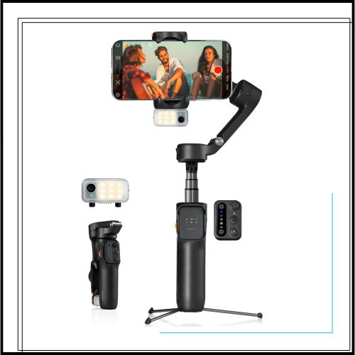 hohem V3 ジンバル 3軸スマホジンバル AI自動追跡 13時間駆動 ジェスチャー撮影 3階段調光ライト＆美顔 リモコン付き 延長ロッド ＆ 三脚内