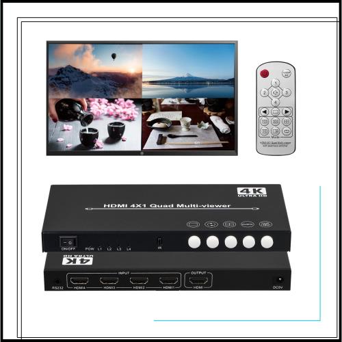 4K@30Hz HDMI 画面分割器 ４入力1出力 hdmi画面分割切替器 4x1 1080P RS232 画面切り替え器 hdmi 4画面同時表示 シームレス切り替えマル