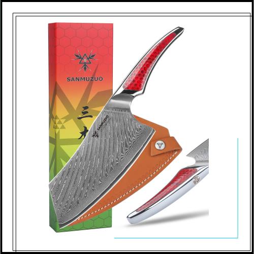 SANMUZUO 7 インチ ナキリナイフ、超鋭利なダマスカス鋼肉切り包丁