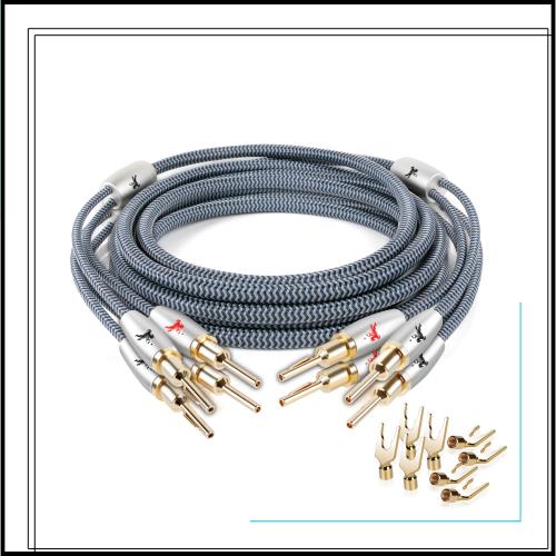 Impeto スピーカーケーブル【一セット2本】OFC無酸素銅 コンバーチブル Yラグとバナナプラグ 金メッキ端子八個ずつ（赤Right/黒Left）spe