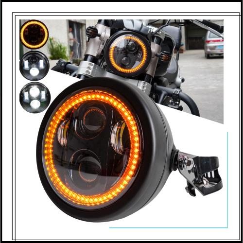 Motikvans 丸目ヘッドライト汎用5.75インチバイク ヘッドライト led シェル付き ホワイトDRL付き Hi/Lo切り替え ハーレー レブル２５０