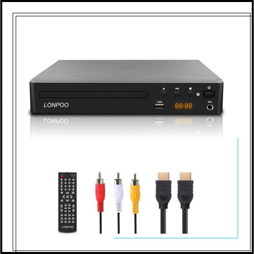 LONPOO DVDプレーヤー リージョンフリー HDMI/AV出力1080P CPRM再生可能 USB2.0入力 カラオケ用マイクジャック LEDディスプレイ PAL/NTSC