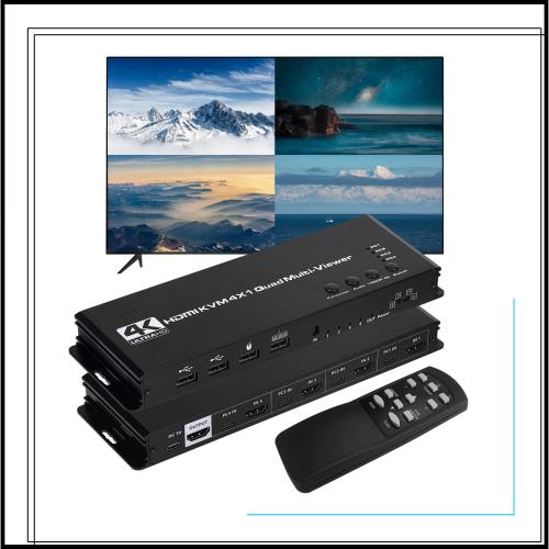 KVM 4K@30Hz HDMI画面分割切替器 多機能 4x1 KVMスイッチ 4台のパソコンを同時に共有し HDMI 画面分割器 4入力1出力 hdmi画面切り替え器