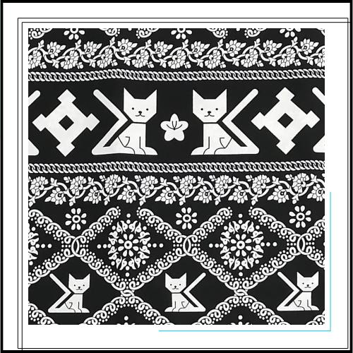 KINOKINO 猫柄 タイパンツ生地 ハンドメイド 手芸用 アジアン エスニック 布 (ブラック 幅約150cm長さ約270cm)