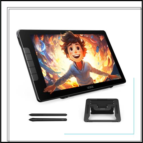 VEIKK Studio 16 液タブ 15.6インチ 液晶タブレット 16K筆圧 充電不要ペン 液晶ペンタブ イラストお絵描き スタンド付き アンチグレア指