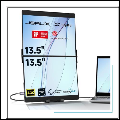 JSAUXの携帯用モニターFlipGoプロ13.5インチ2.2Kのラップトップのための二重モニターは延長装置、MacBookのためのIPS 60Hzの積み重ねの折