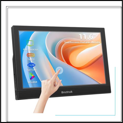 11.6インチタッチモバイルモニター Bnztruk 小型軽量HDRモバイルディスプレイIPSパネルFHD1366x768 PCモニター USB Type C HDMIポートノ