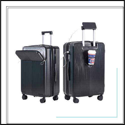 [Yuweijie] スーツケース 拡張型 40リットル 黒フロントオープン  55 × 38 × 22 　機内持ち込み ストッパー付き キャリーケース sサイ