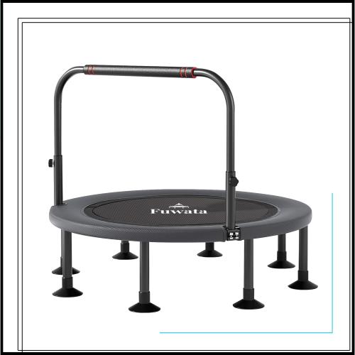 Fuwata トランポリン 手摺付き 8本脚 直径102cm 耐荷重200kg 大人用 子供用 室内用 静音 折りたたみ ダイエット 収納便利 組み立て簡単