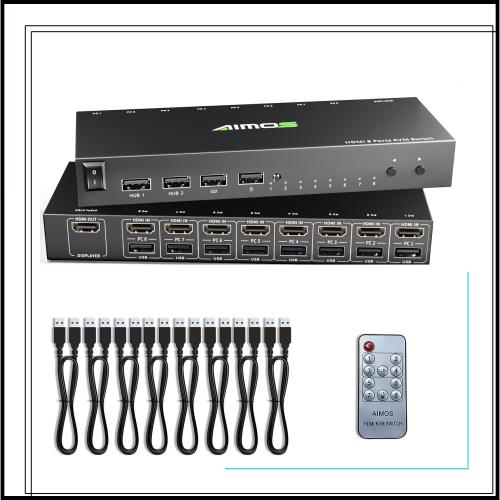 AIMOS HDMI KVM切替器 8入力1出力 ホットキー 4K@30Hz キーボード、マウス、モニターを8PCで共有 KVMセレクター 8ポート HDMI KVM 切り替