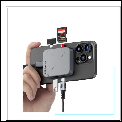 Hagibis 磁気USB Cハブ Magsafe付き iPhone 16 15 Pro Max用 6イン1 Type-C ドッキングステーション SD4.0 Micro SD4.0 カード Solt 100W