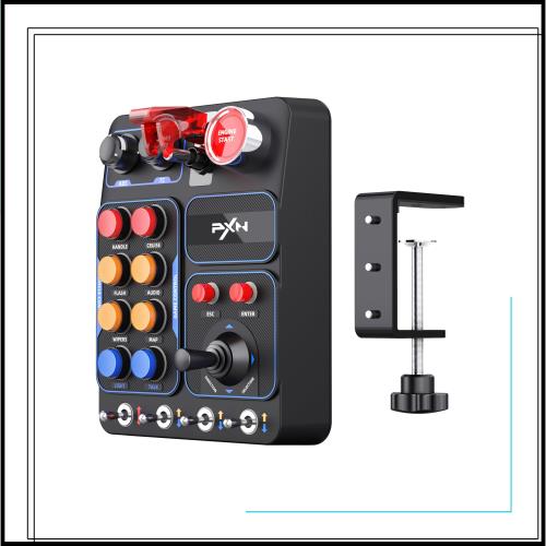 PXN ファームシミュレーションコントローラー - CB1 Simレーシングボタンボックス、調整可能なクランプ、スピナーノブ付き、PC専用アメリ