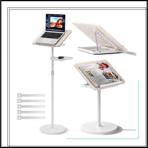 Haweah 2 in 1調整可能なブックスタンド - 床置き＆デスクトップ両用ブックホルダー、高さ調整可能60-132cm、楽譜・レシピ・タブレット・