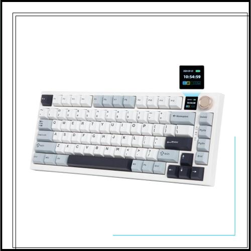 HUO JI ワイヤレス メカニカルキーボード 黄軸 テンキーレス 3モード接続 ホットスワップ対応 ゲーミングキーボード ノブ付き ディスプレ