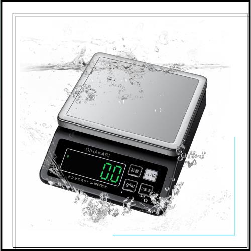 DIHAKARI大型 洗えるキッチンスケール IP67防水 デジタルはかり 丸洗い可能 クッキングスケール 1g単位 10kg大計量 電子秤 USB充電式 計