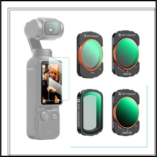 K＆F Concept DJI OSMO Pocket 3用 (ND2-32+ND32-512+CPL+1/4ブラックミスト) 磁気着脱式 装着便利 AGC光学ガラス 28層ナノコーティング