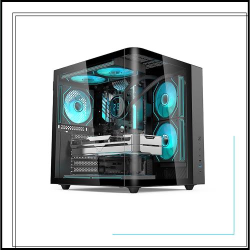 MOOTHMUSHI PCケース ATX対応 ミドルタワー ピラーレス設計 曲面強化ガラス側面パネル 静音＆高冷却 ゲーム/オフィス兼用 ブラック(ブラッ